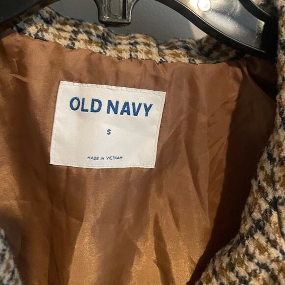 Old Navy Oversized Double Breasted Textured Houndstooth Blazer Size Small Brown - Picture 2 of 7